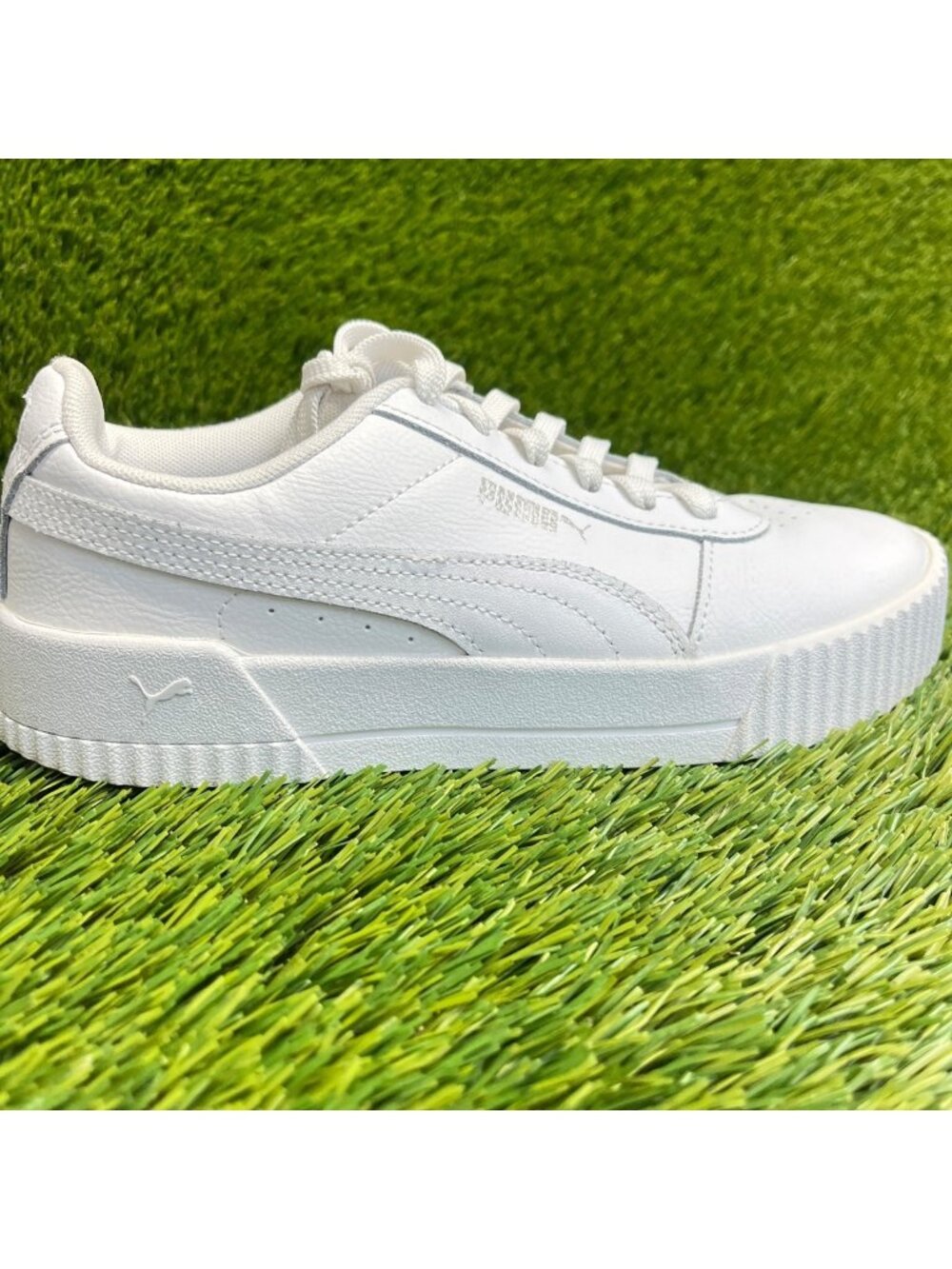 Puma Carina Low Womens Size 6.5 Triple White Athletic Lifestyle Shoes Sneakers